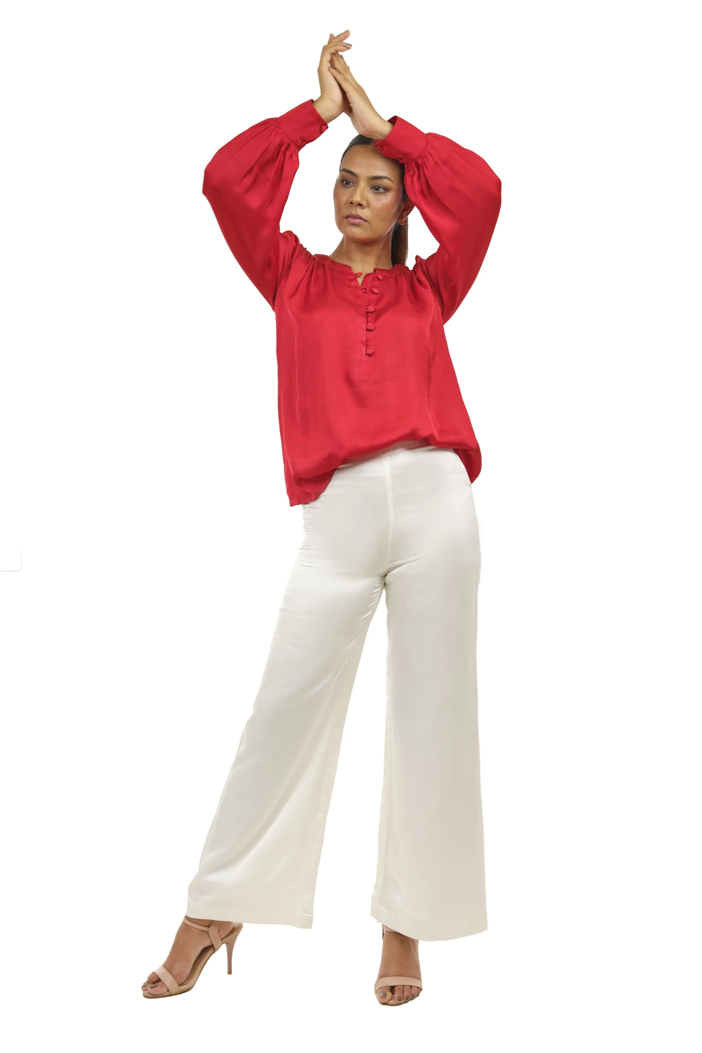 Crimson Red Co-ord Set with Pants – Trendy Summer Look