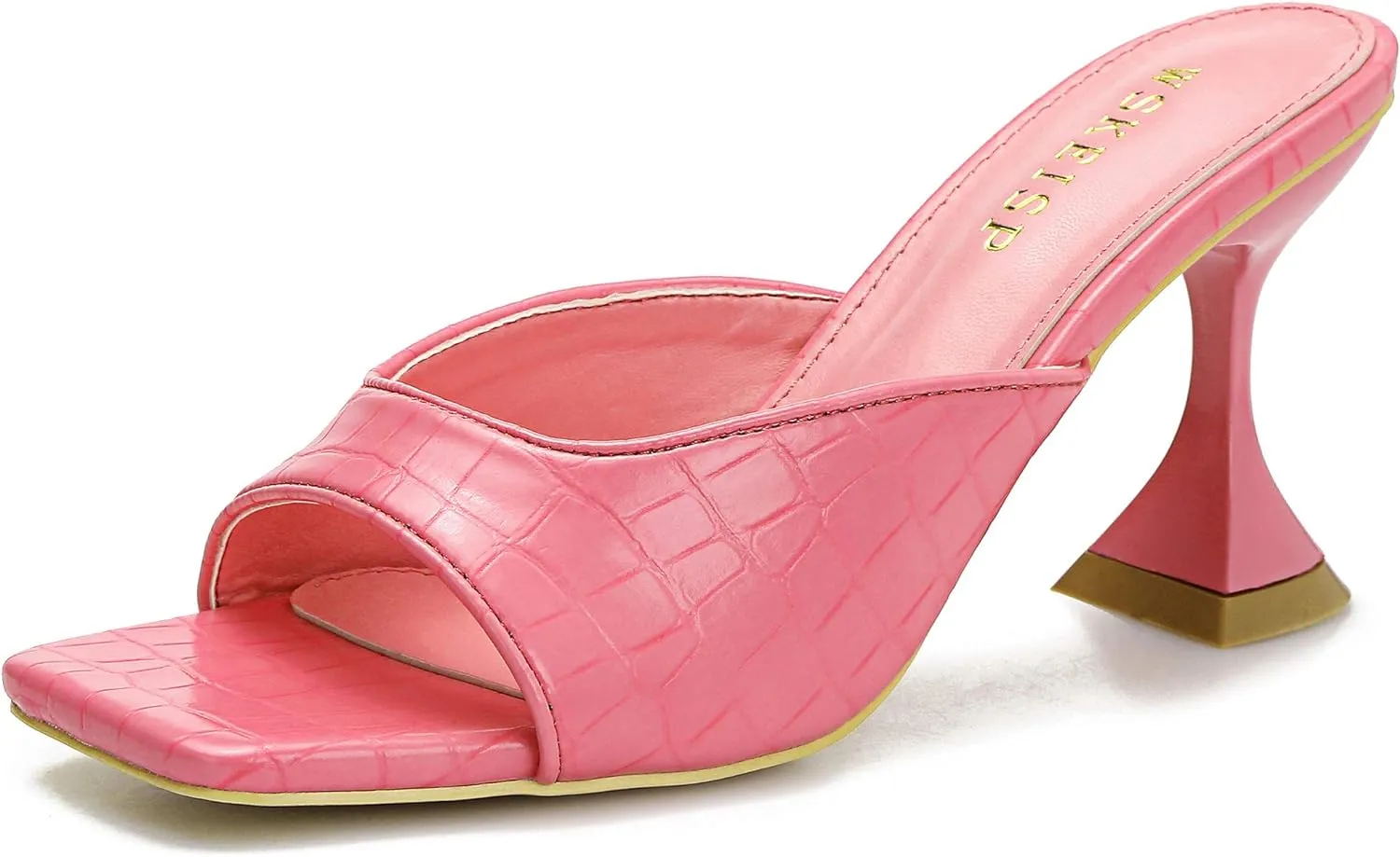 Crocodile Textured White Open Toe Kitten Heel Sandal