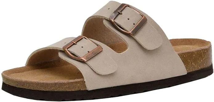Cushionaire ladies slip on sandals adjustable buckles