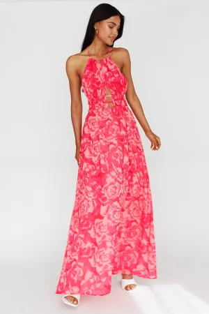 Cyndi Open Back Halterneck Maxi Dress Floral Pink