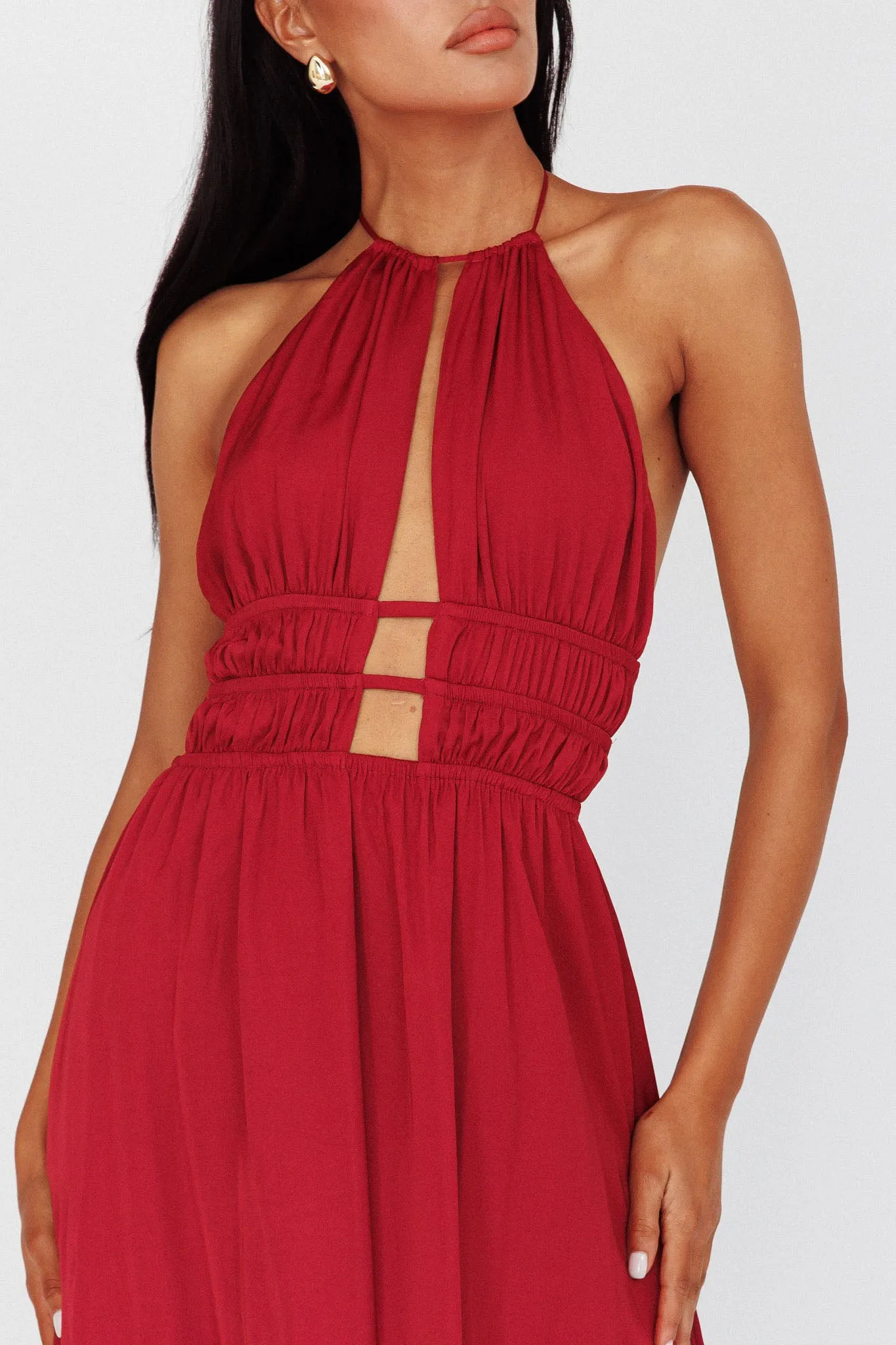 Cyndi Open Back Halterneck Maxi Dress Wine