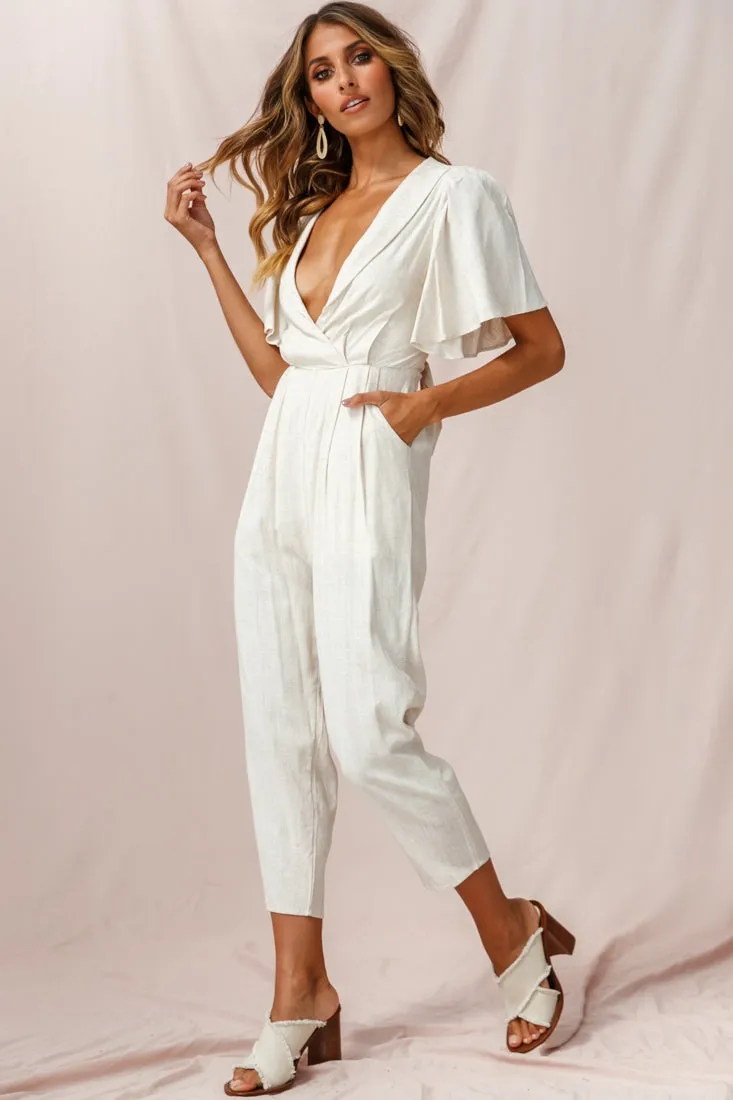 Dana Straight Leg Collared Neck Jumpsuit Natural