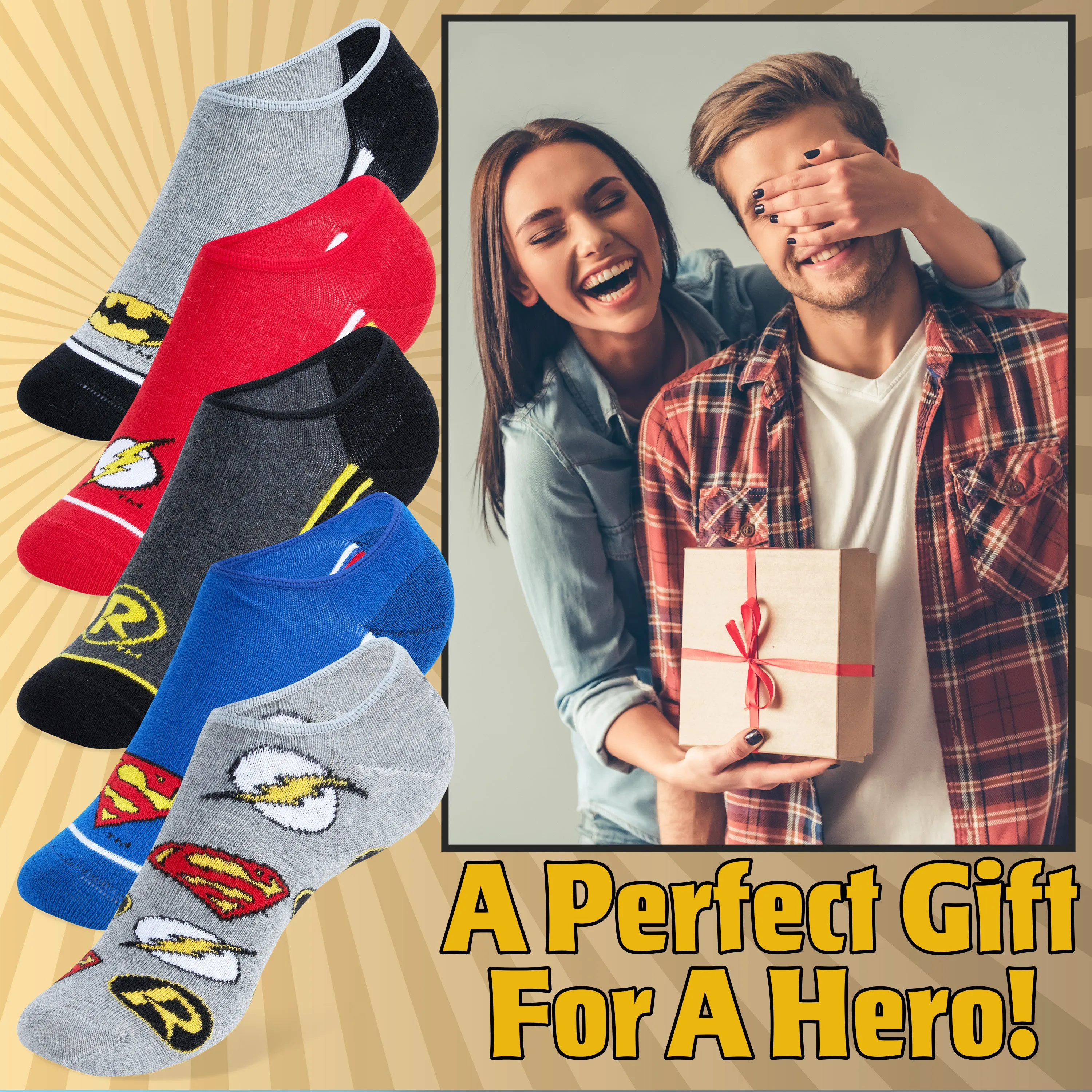 DC Comics Socks for  Men and Teenagers, Superheroes Trainer Socks