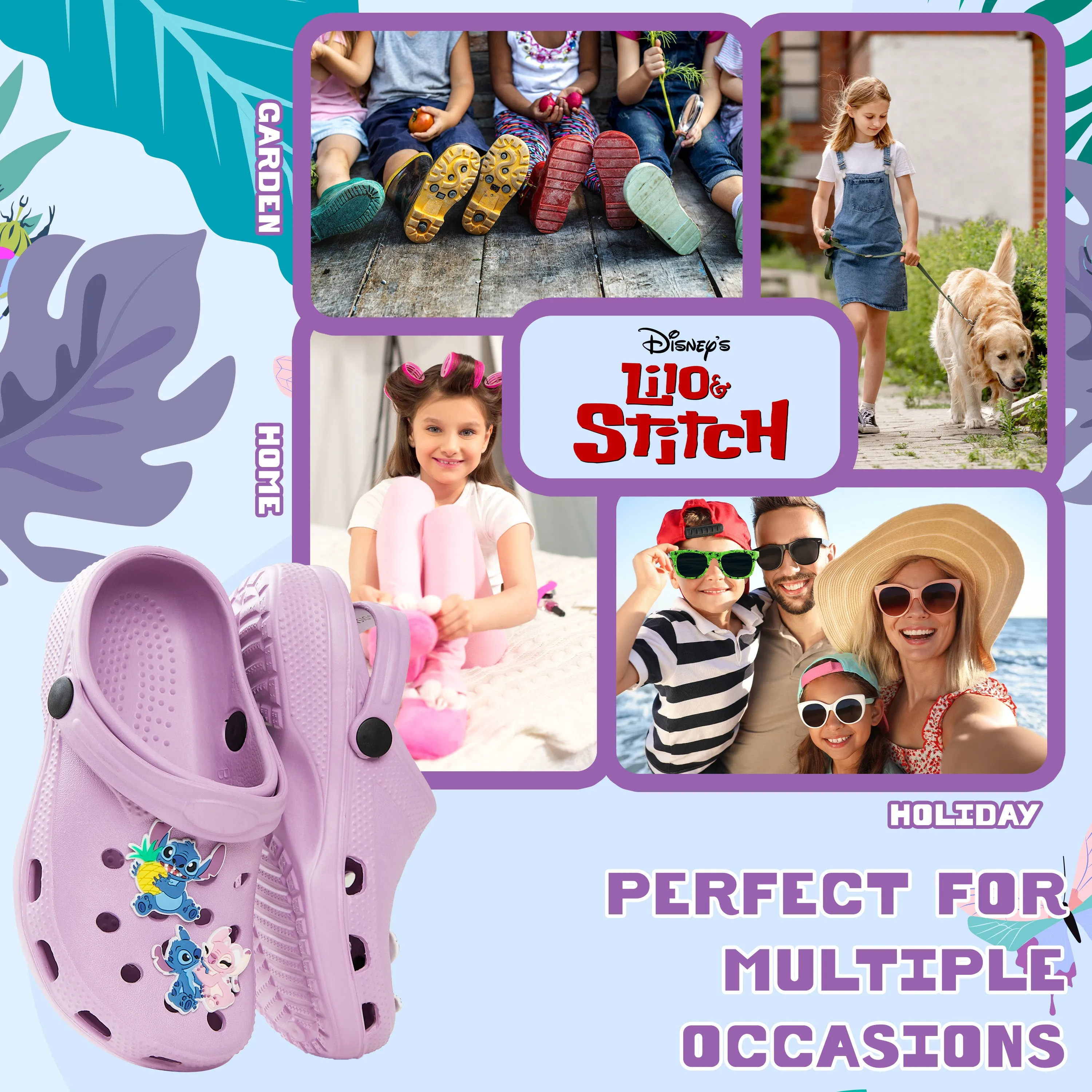 Disney Girls Clogs with Removable Rubber Charms - Girls Gifts