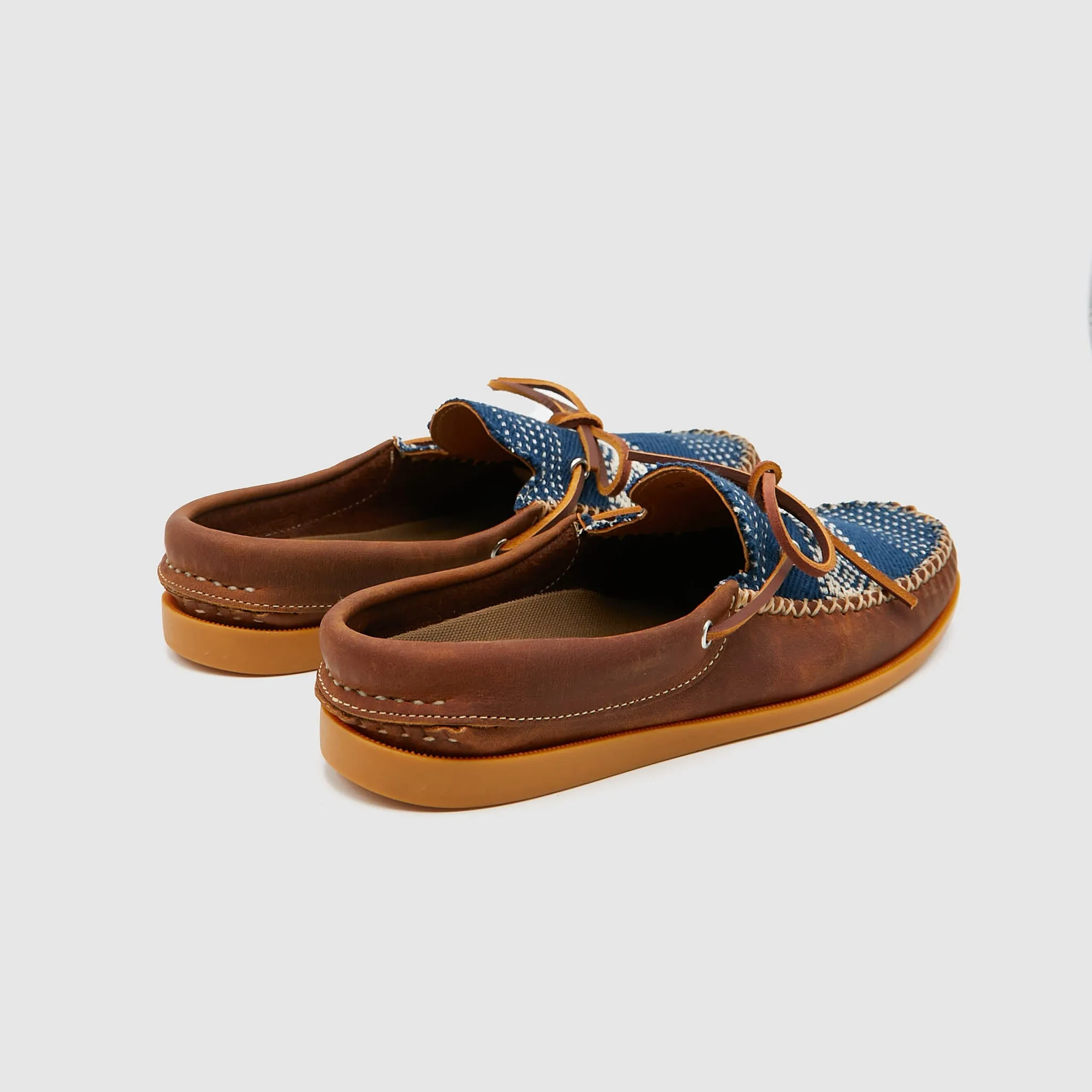 Easymoc Leather and Sashiko Fabric Slip on Shoes