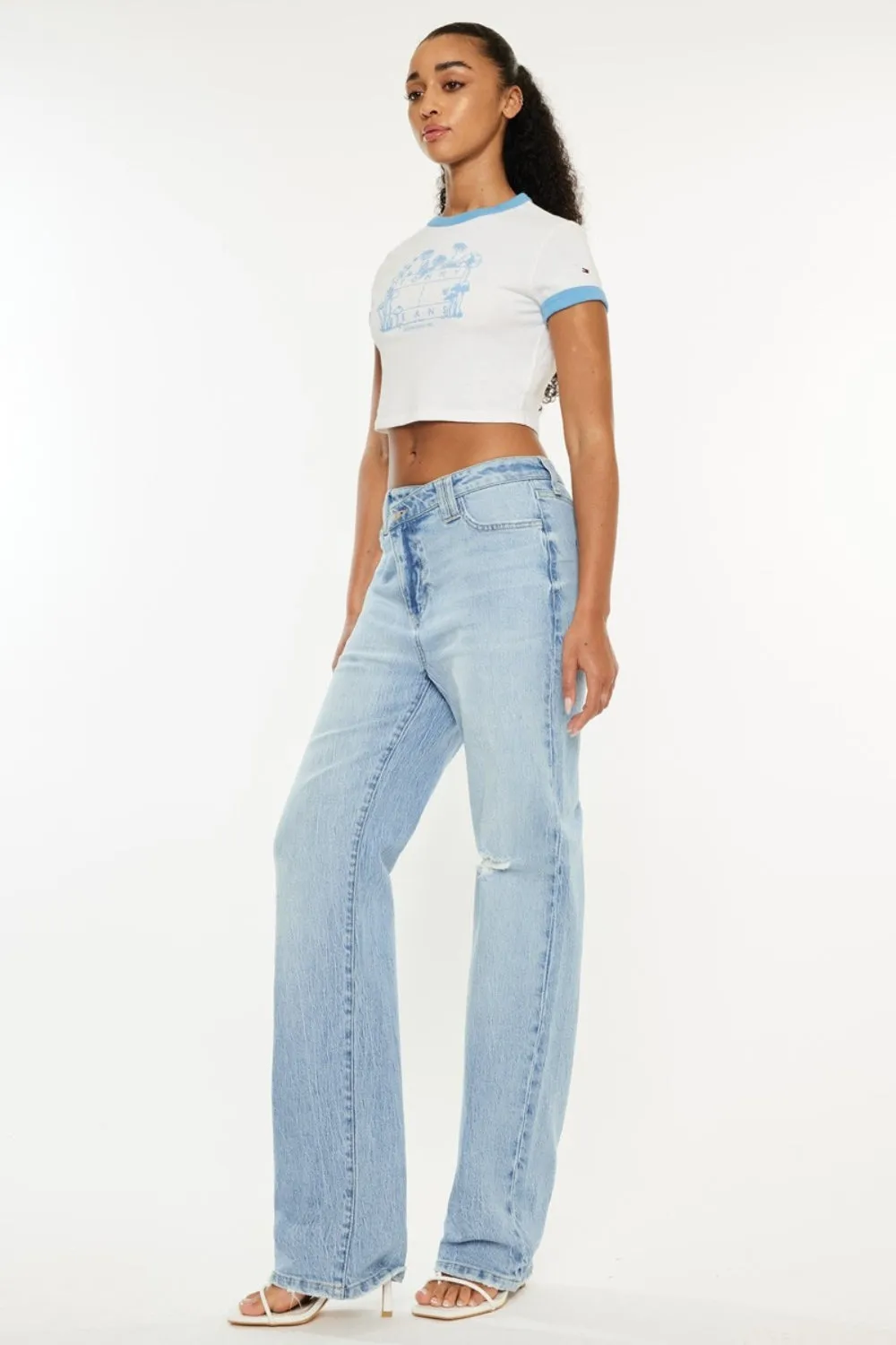 Elianna Distressed High-Waist Straight Jeans | Kancan