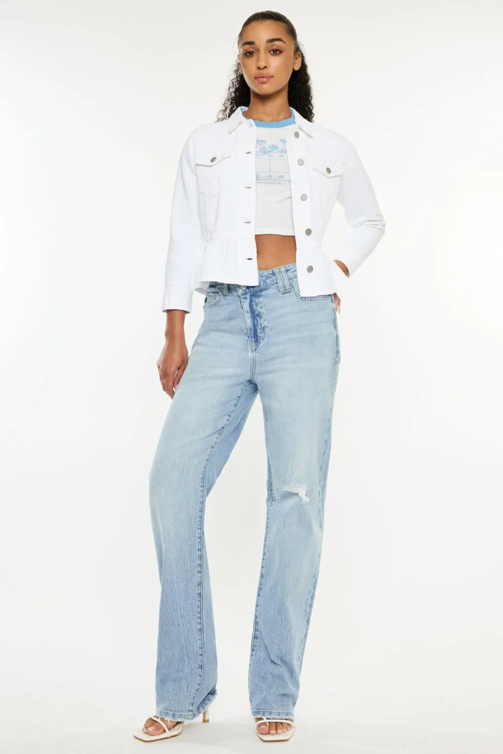 Elianna Distressed High-Waist Straight Jeans | Kancan