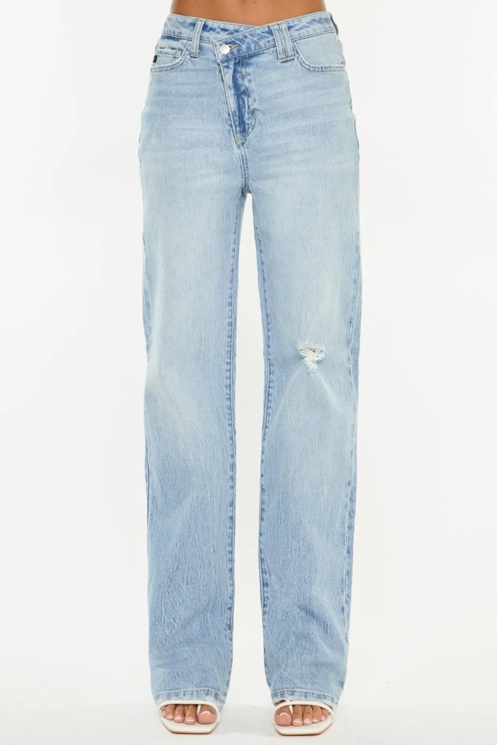 Elianna Distressed High-Waist Straight Jeans | Kancan