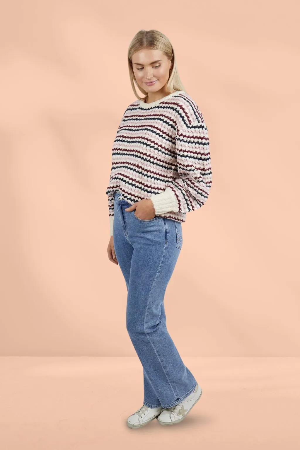 Elm Sara Stripe Knit White Wine Heather