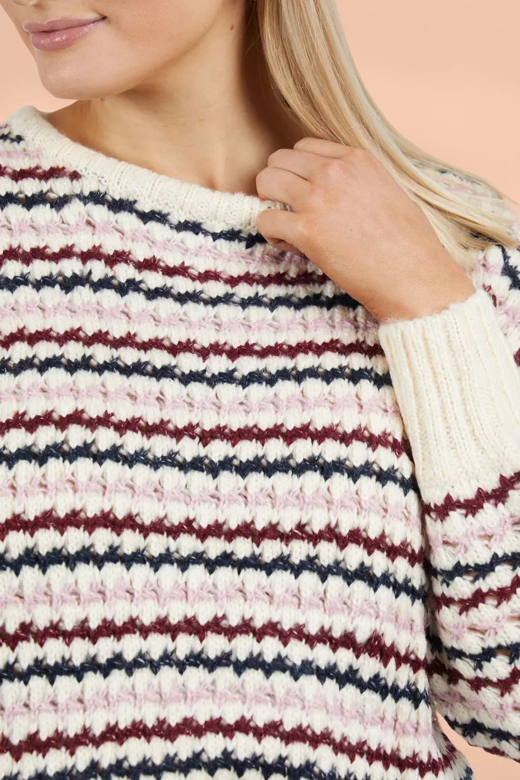 Elm Sara Stripe Knit White Wine Heather