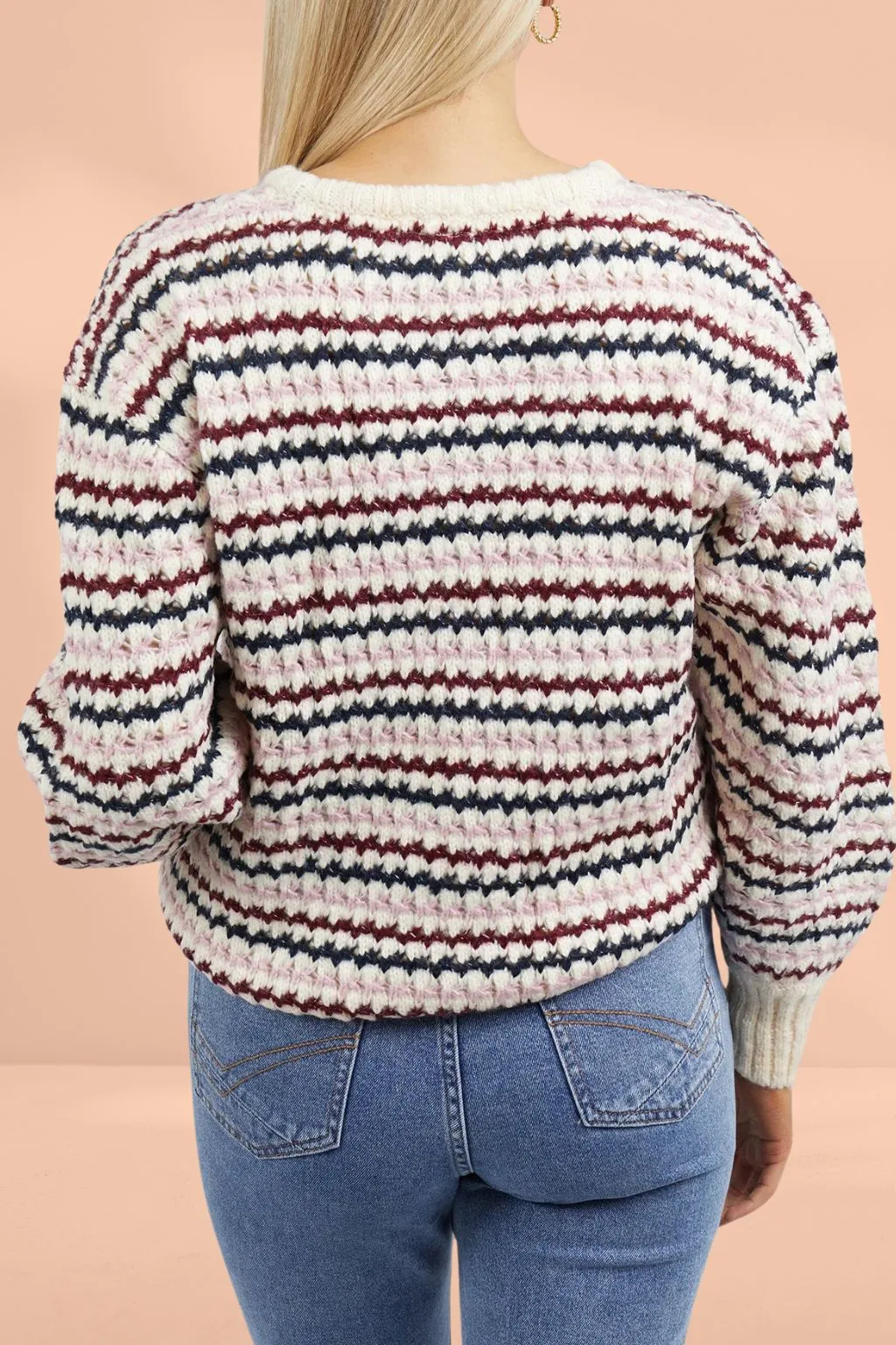 Elm Sara Stripe Knit White Wine Heather