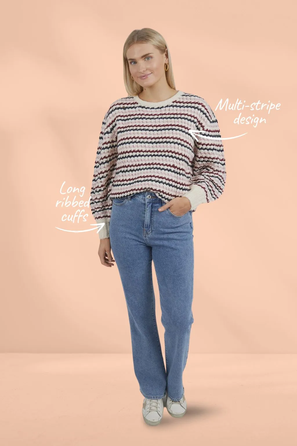 Elm Sara Stripe Knit White Wine Heather