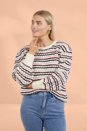 Elm Sara Stripe Knit White Wine Heather