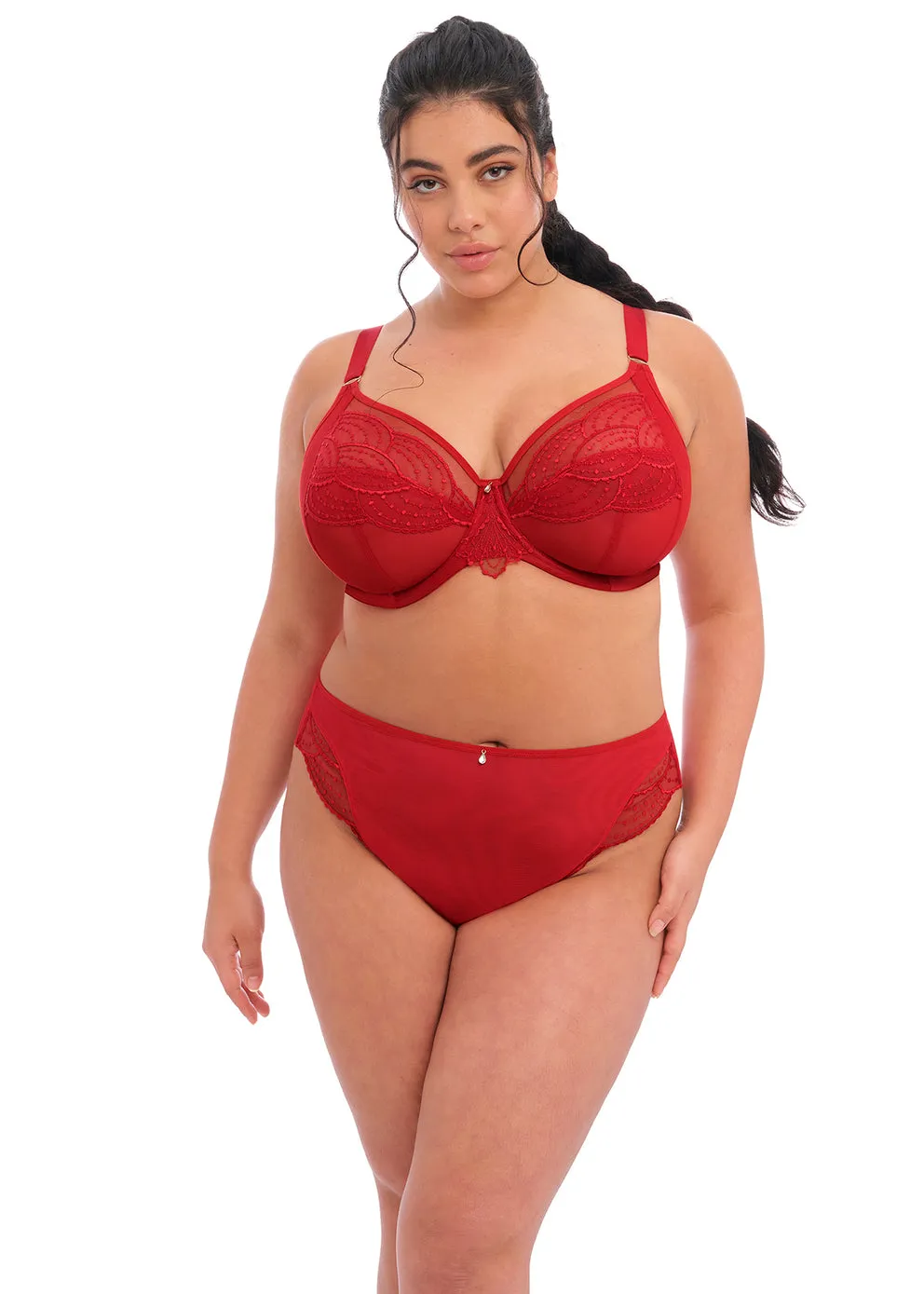 Elomi Priya Plunge Unlined Underwire Bra (Black   Haute Red)