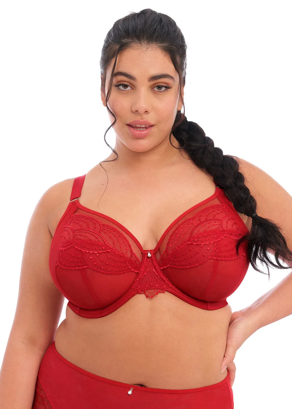 Elomi Priya Plunge Unlined Underwire Bra (Black   Haute Red)