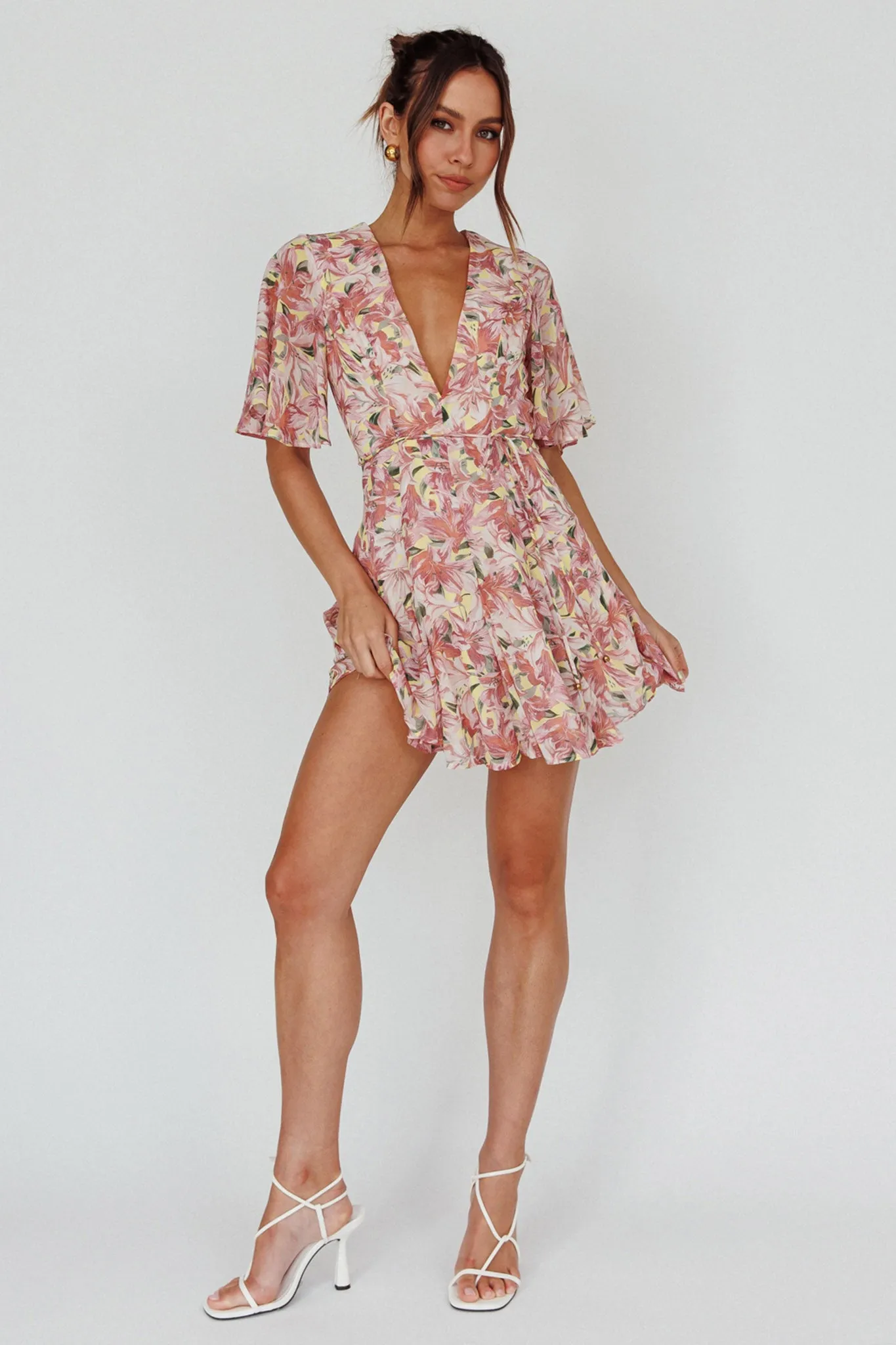 Estelle Angel Sleeve Dress Lily Print Yellow