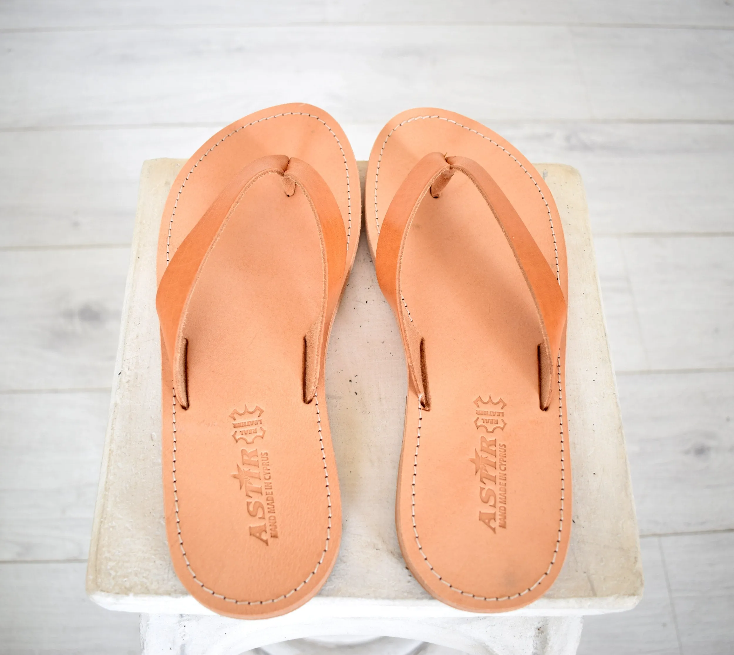 Flip Flop - Thong men Greek Leather sandals, slipers Men, Tan Color, leather sole - insole
