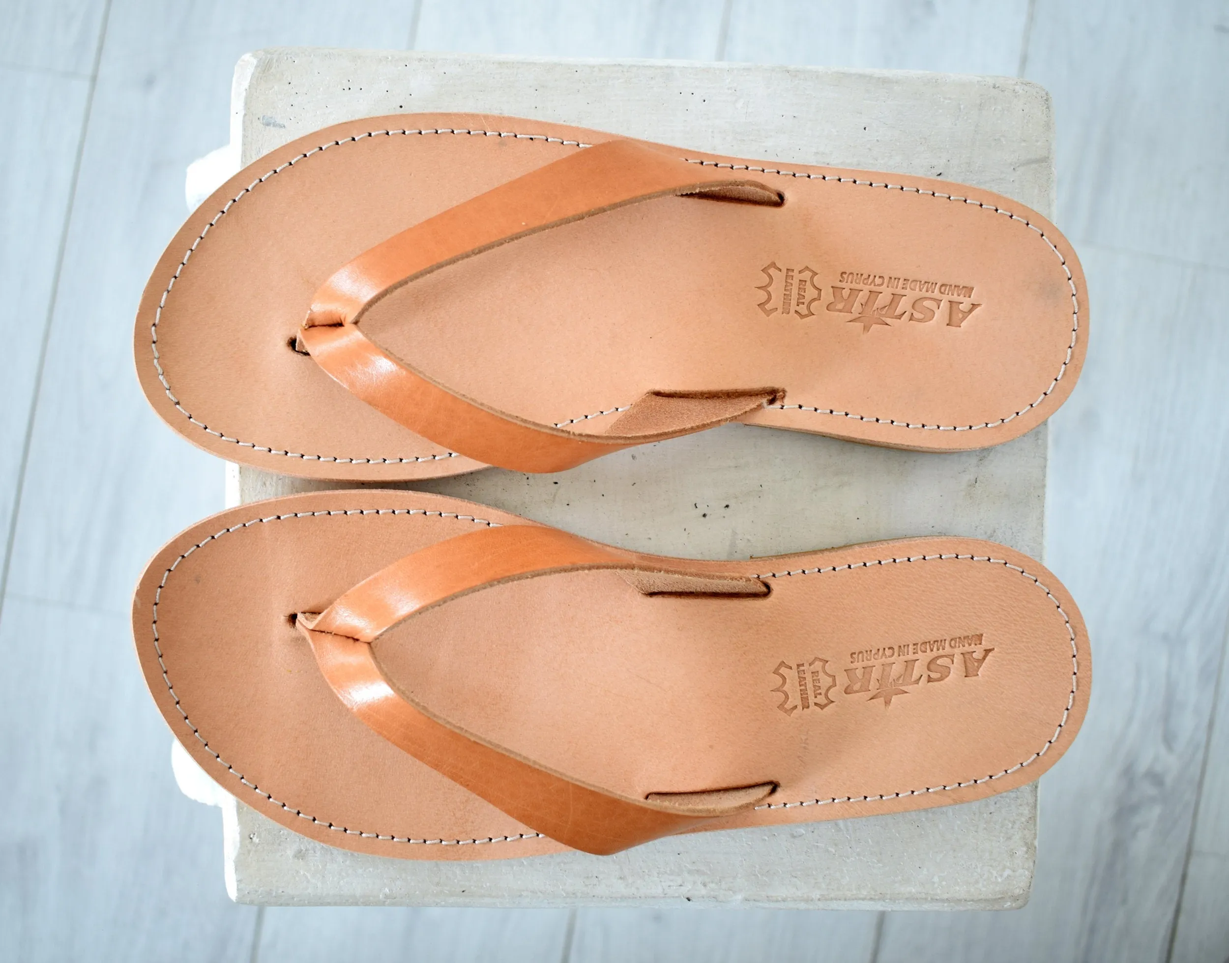 Flip Flop - Thong men Greek Leather sandals, slipers Men, Tan Color, leather sole - insole
