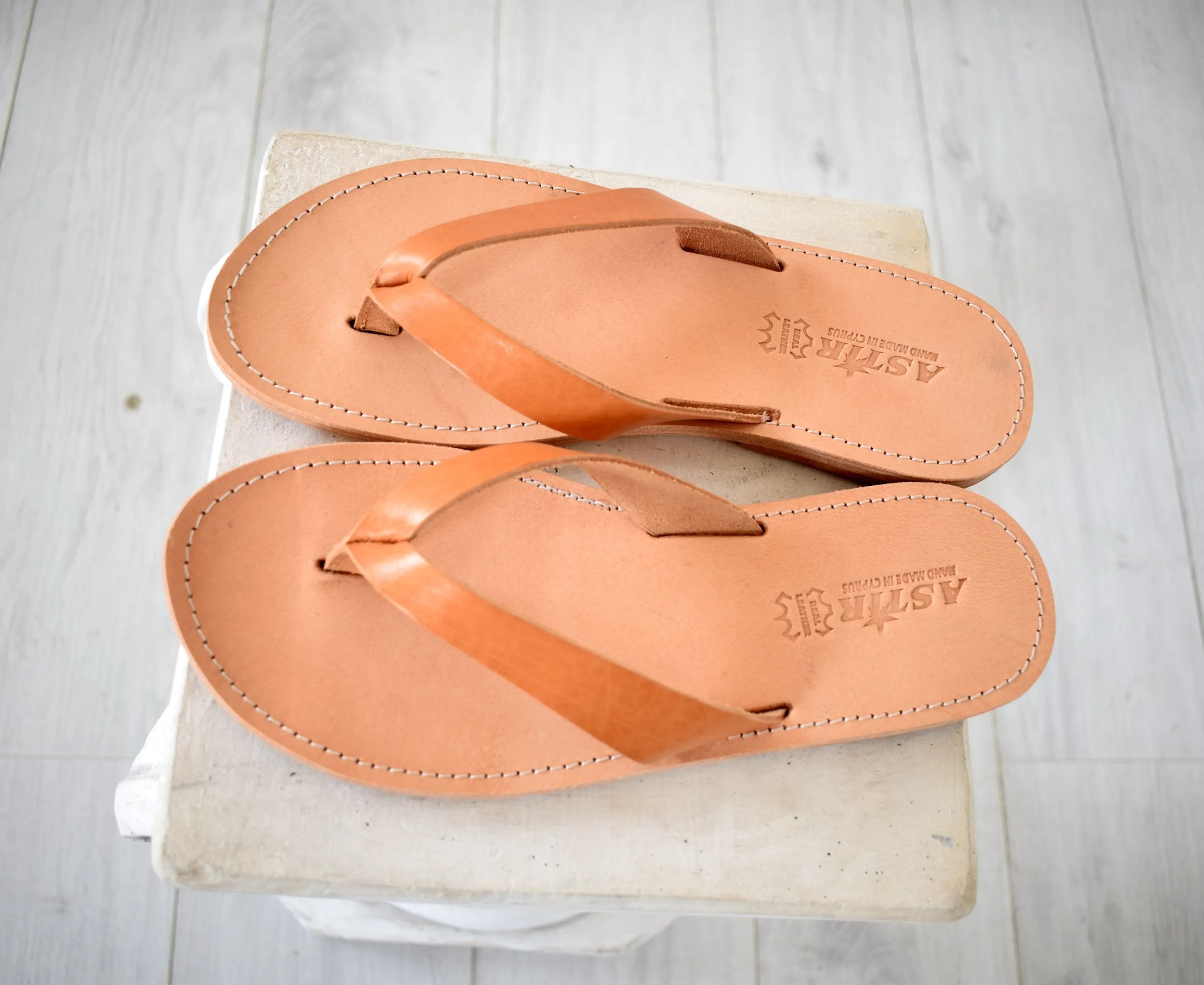Flip Flop - Thong men Greek Leather sandals, slipers Men, Tan Color, leather sole - insole