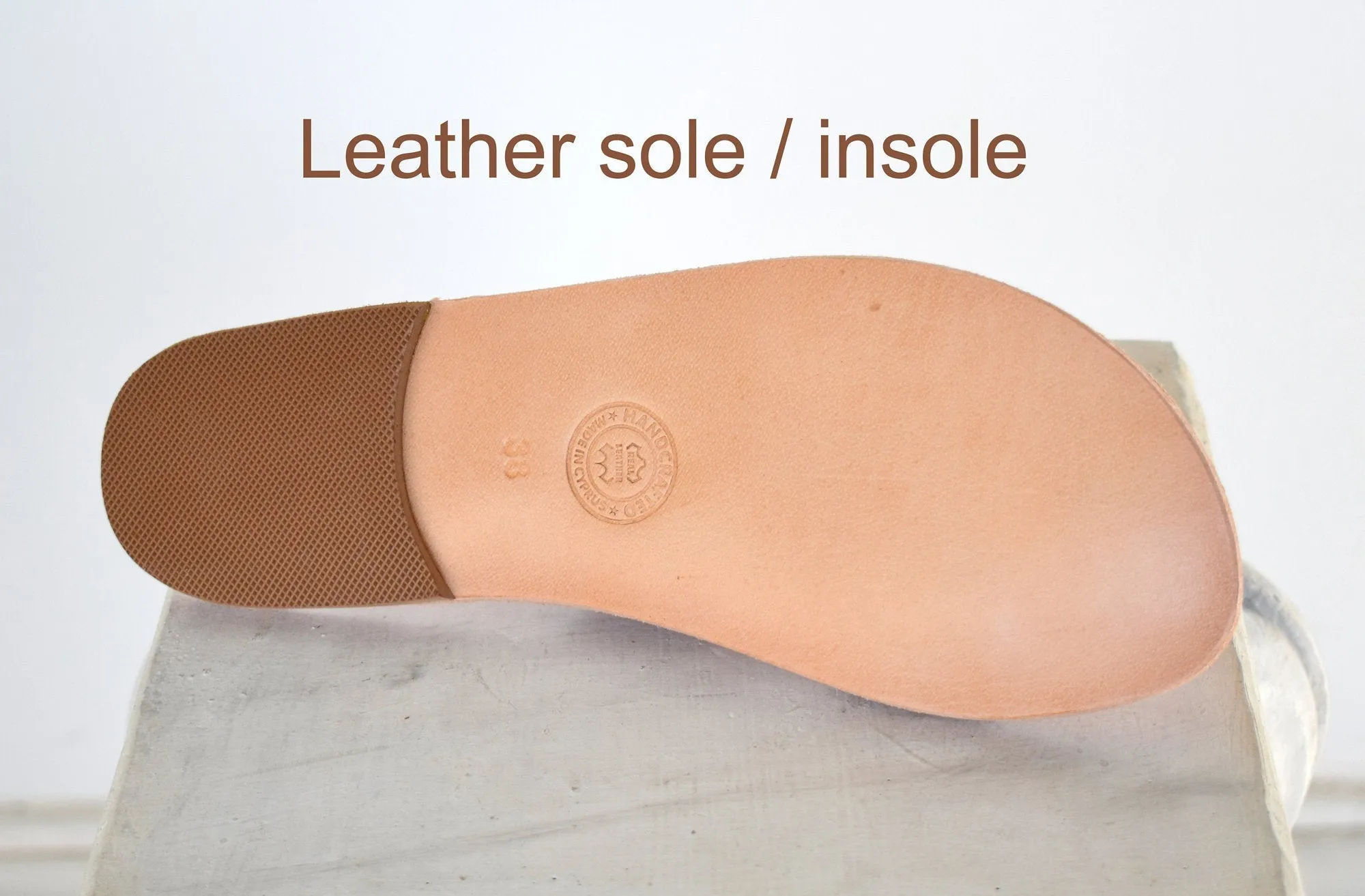 Flip Flop - Thong men Greek Leather sandals, slipers Men, Tan Color, leather sole - insole