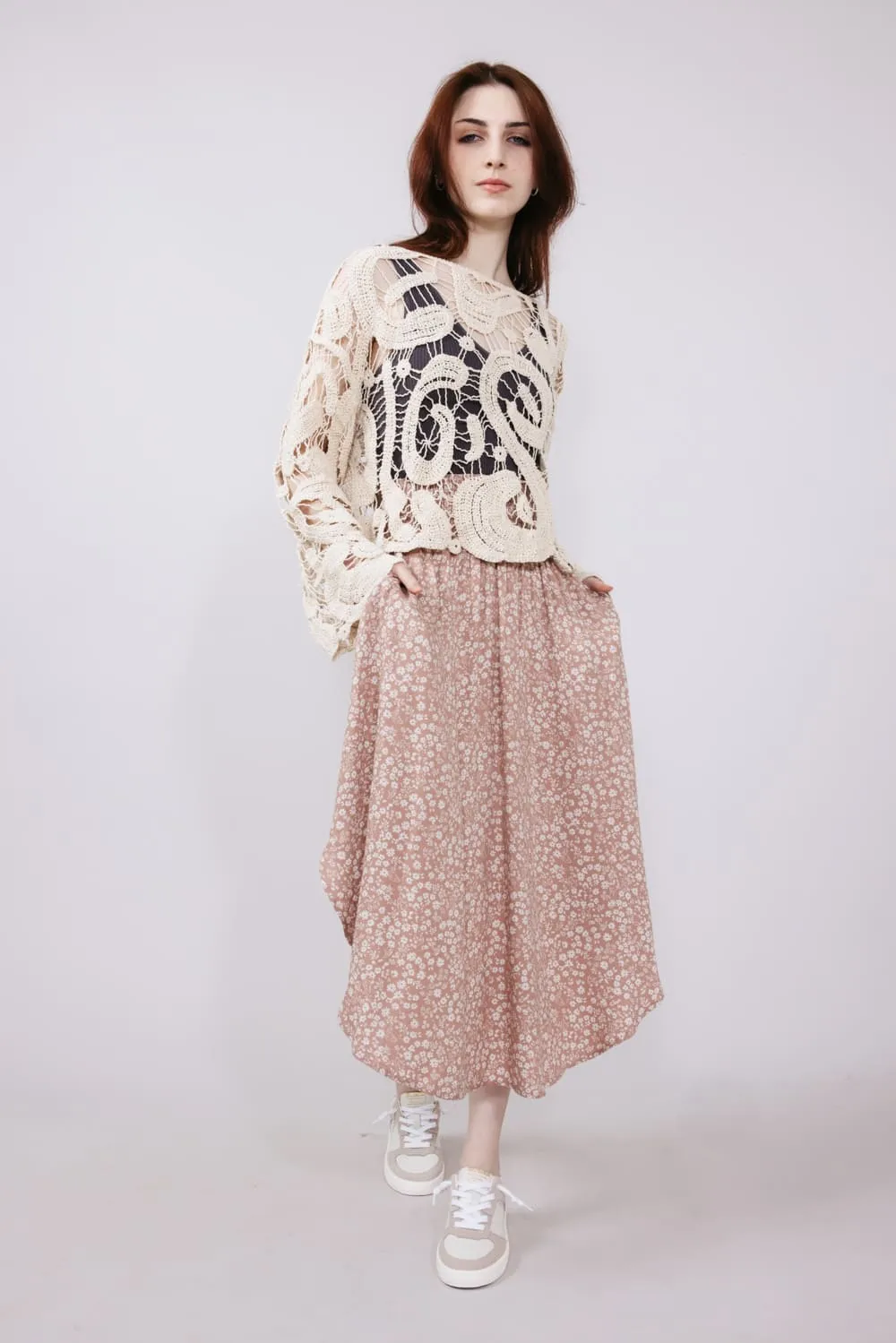 Floral Midi Skirt for Women in Pink | NS16762H8-DUSTYPINK