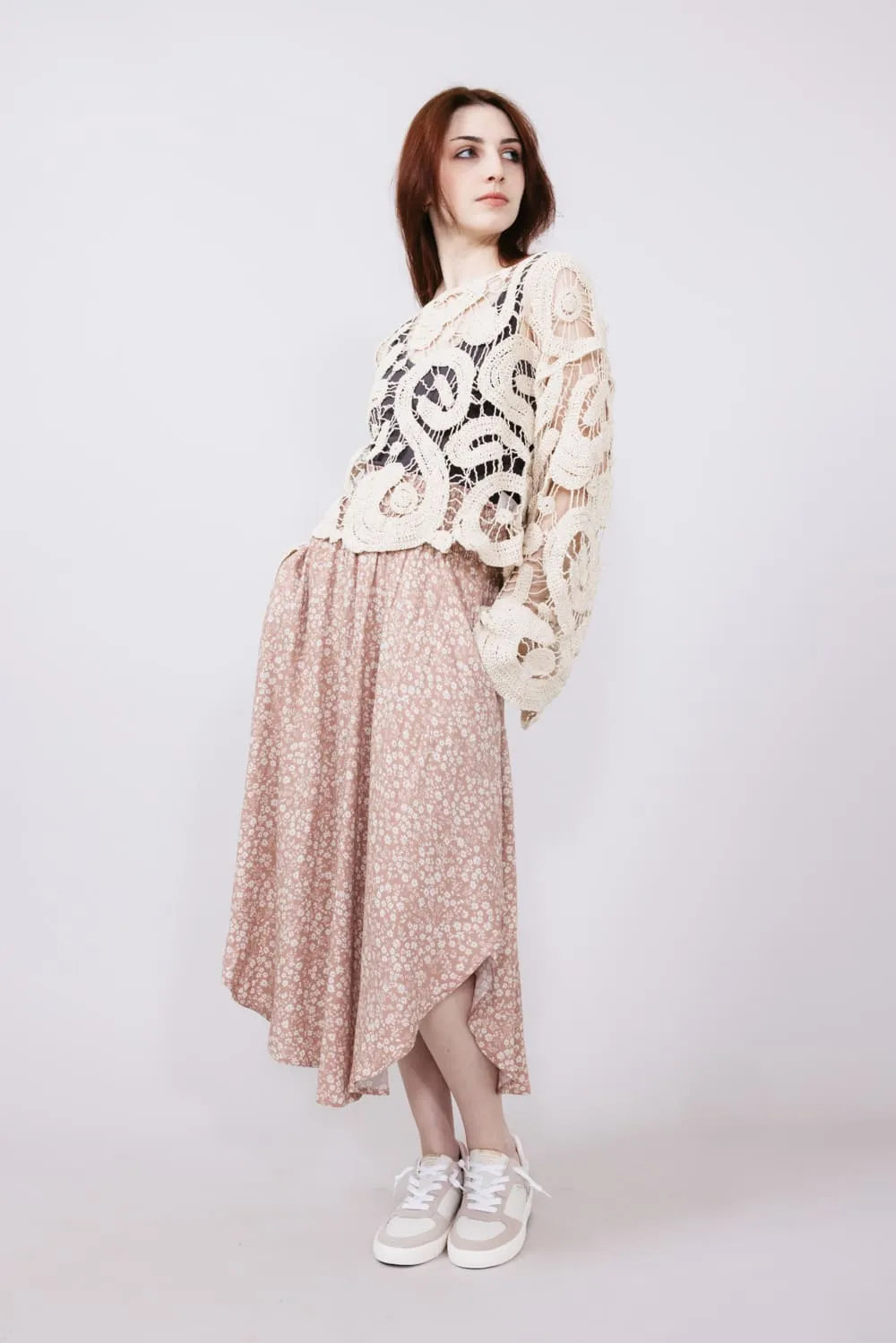 Floral Midi Skirt for Women in Pink | NS16762H8-DUSTYPINK