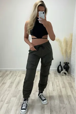 Florence Khaki Double Pocket Drawstring Cargo Trousers
