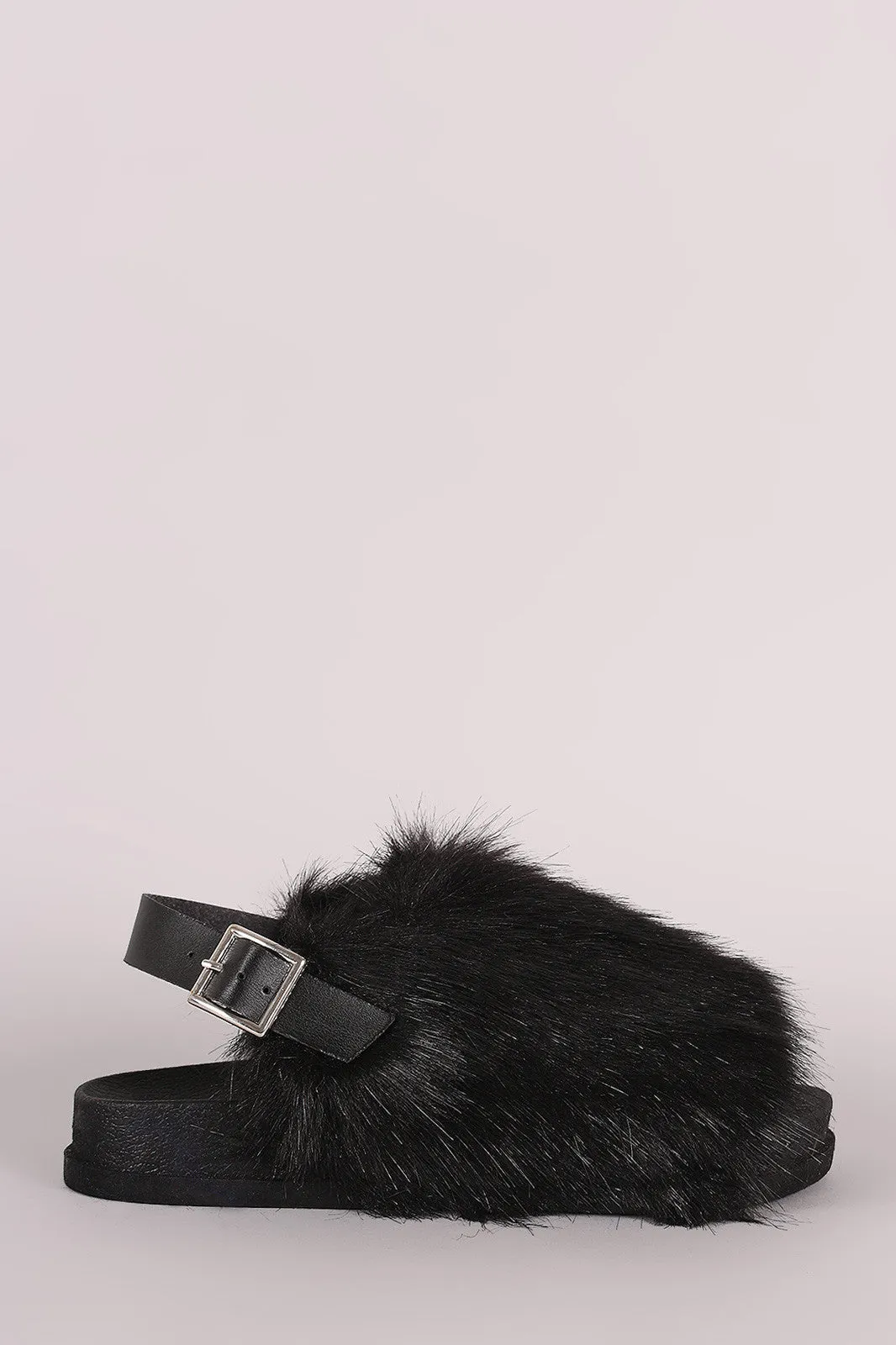 Furry Open Toe Slingback Footbed Sandal
