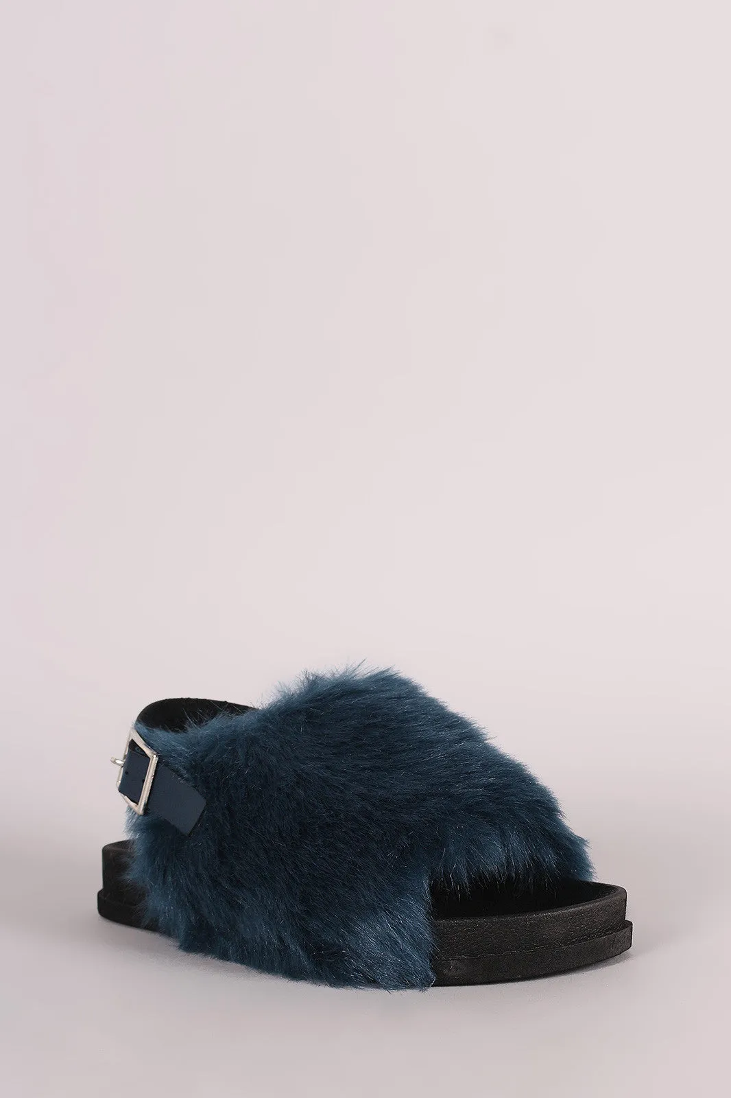 Furry Open Toe Slingback Footbed Sandal