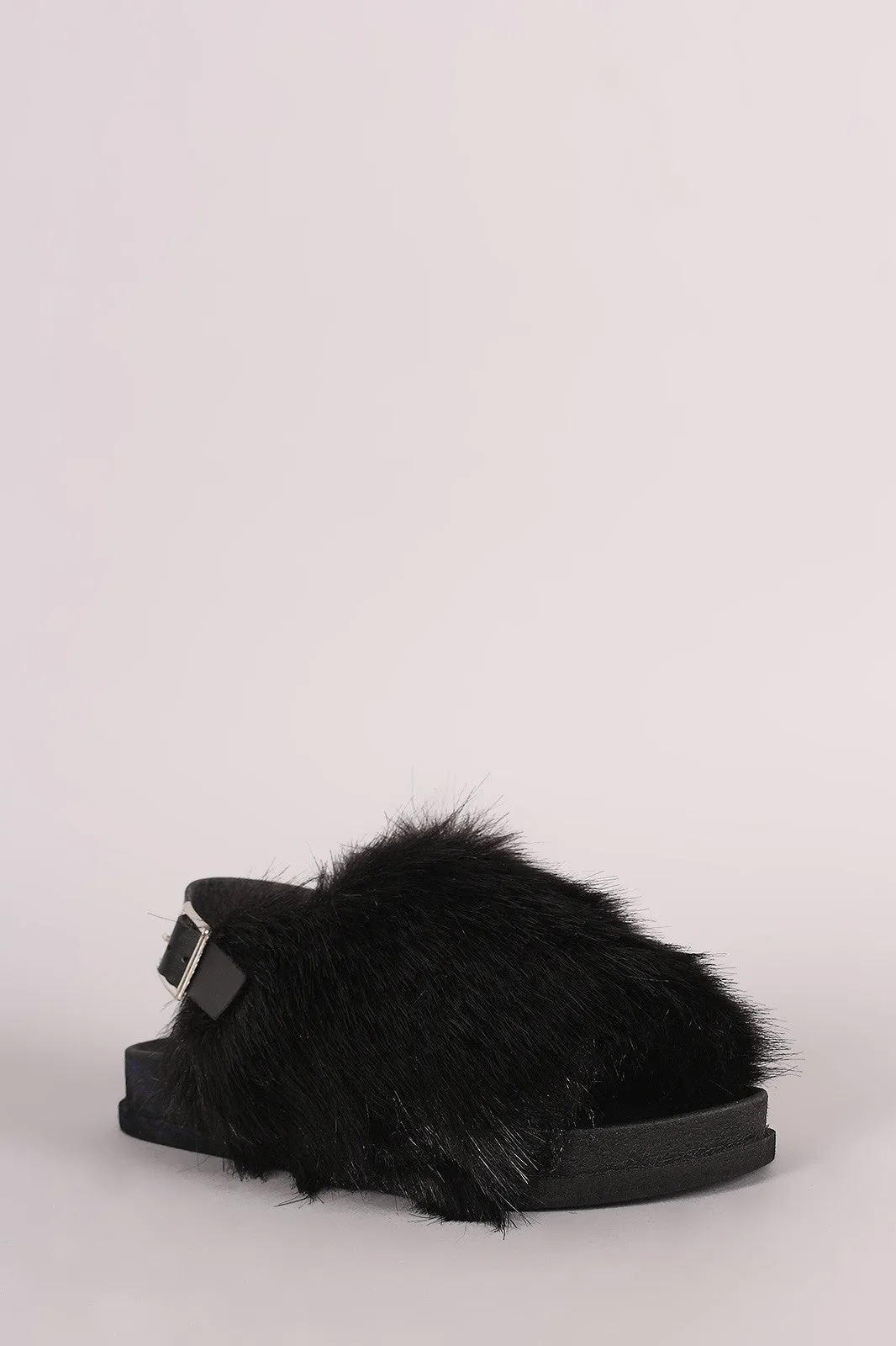 Furry Open Toe Slingback Footbed Sandal