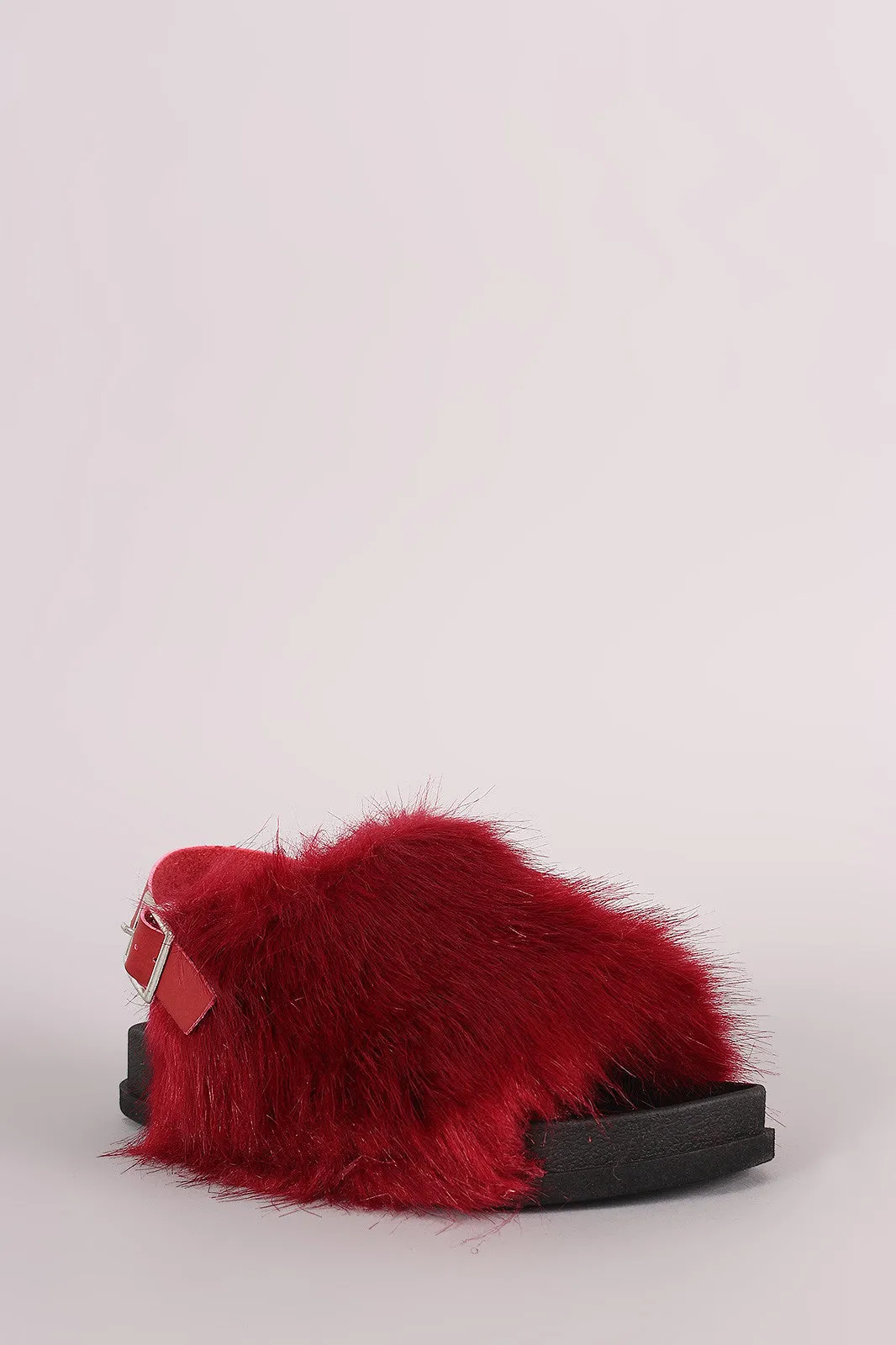 Furry Open Toe Slingback Footbed Sandal