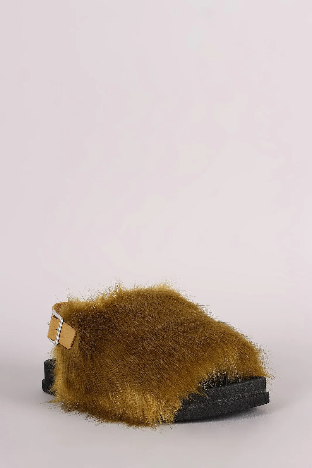 Furry Open Toe Slingback Footbed Sandal
