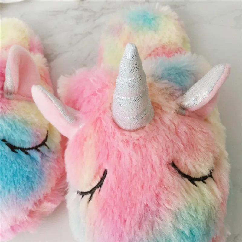 Fuzzy Rainbow Unicorn Dream Slippers