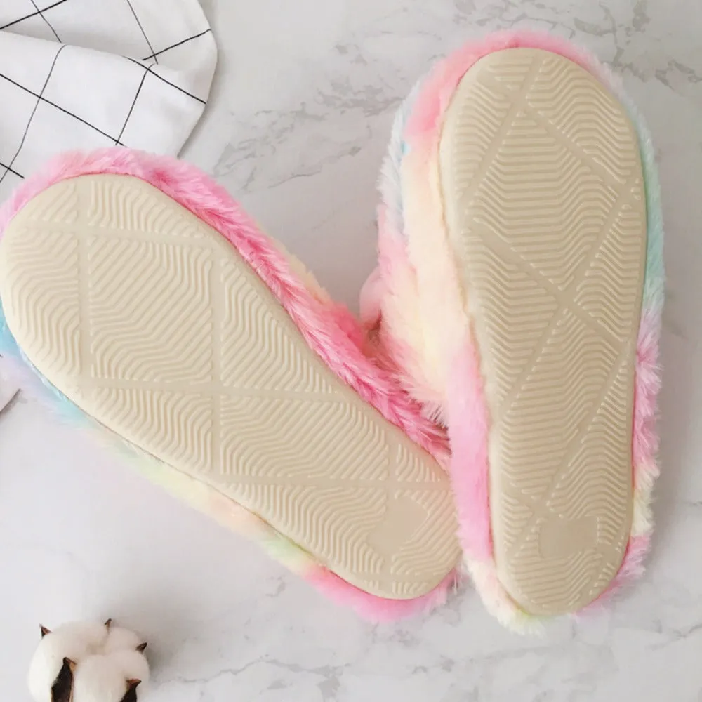 Fuzzy Rainbow Unicorn Dream Slippers