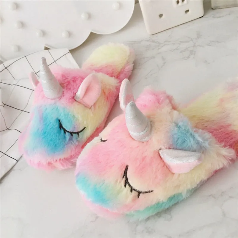 Fuzzy Rainbow Unicorn Dream Slippers