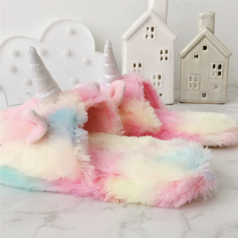Fuzzy Rainbow Unicorn Dream Slippers