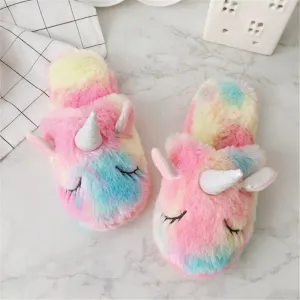 Fuzzy Rainbow Unicorn Dream Slippers