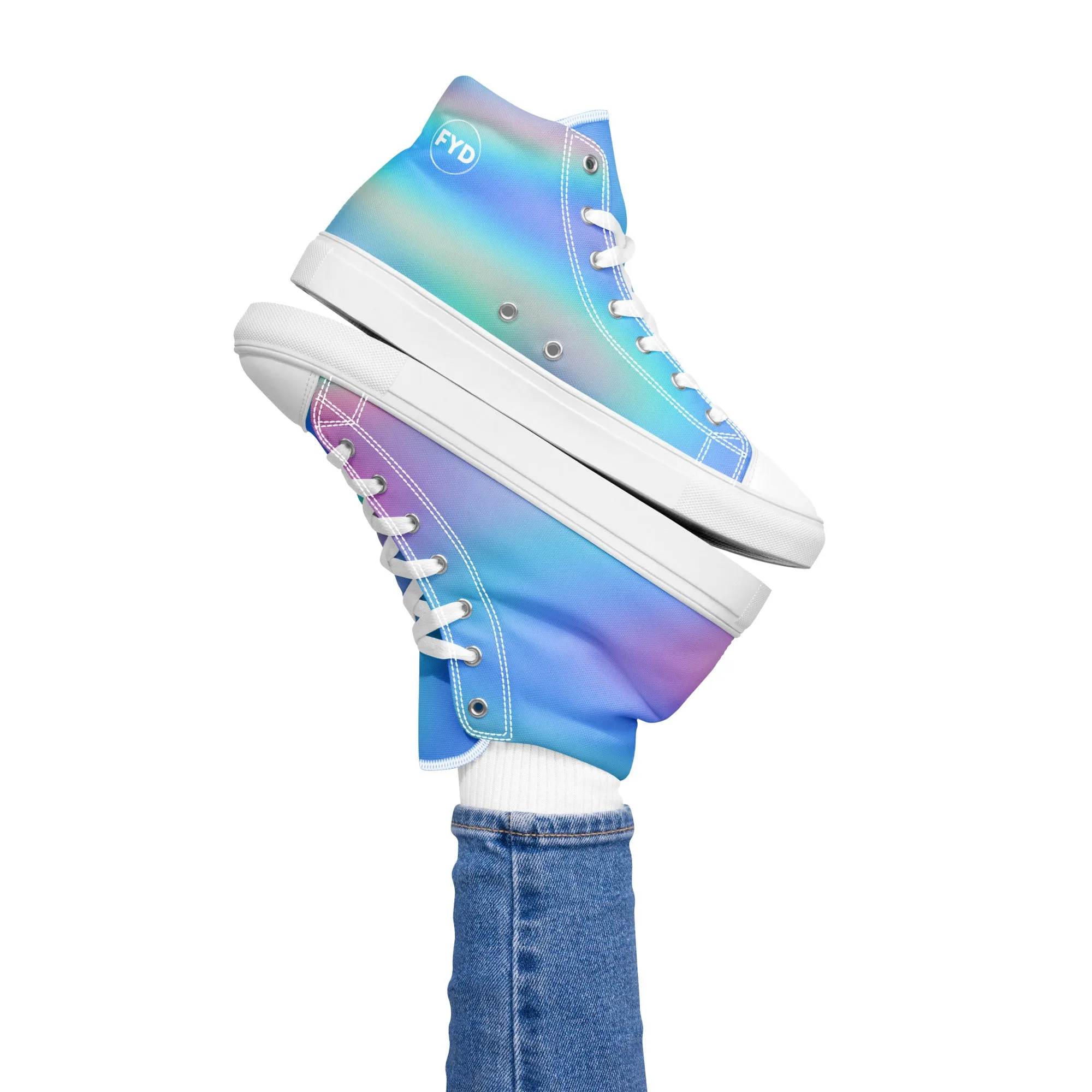 FYD Women’s High Top Sneakers in blue iridescent wavelength