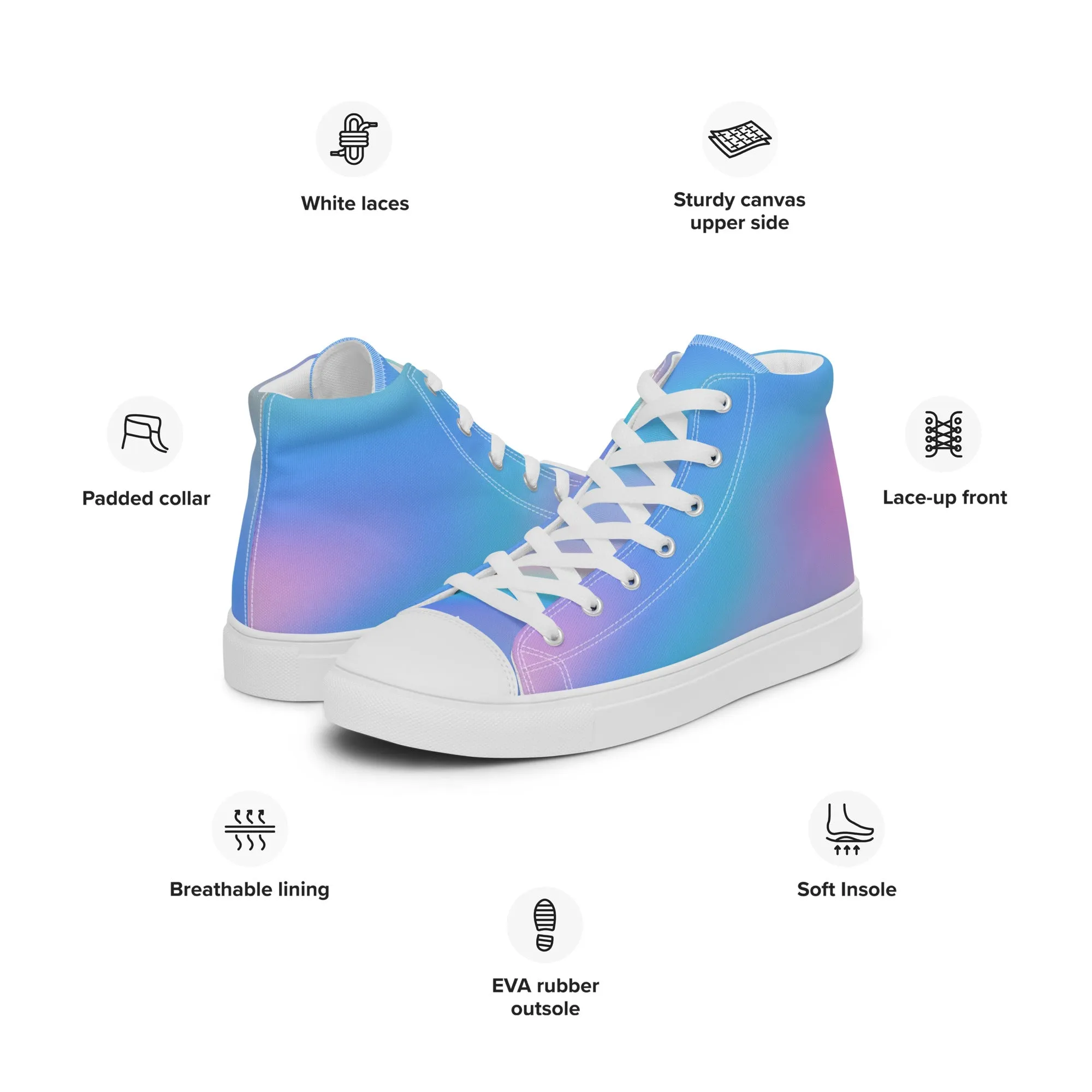 FYD Women’s High Top Sneakers in blue iridescent wavelength