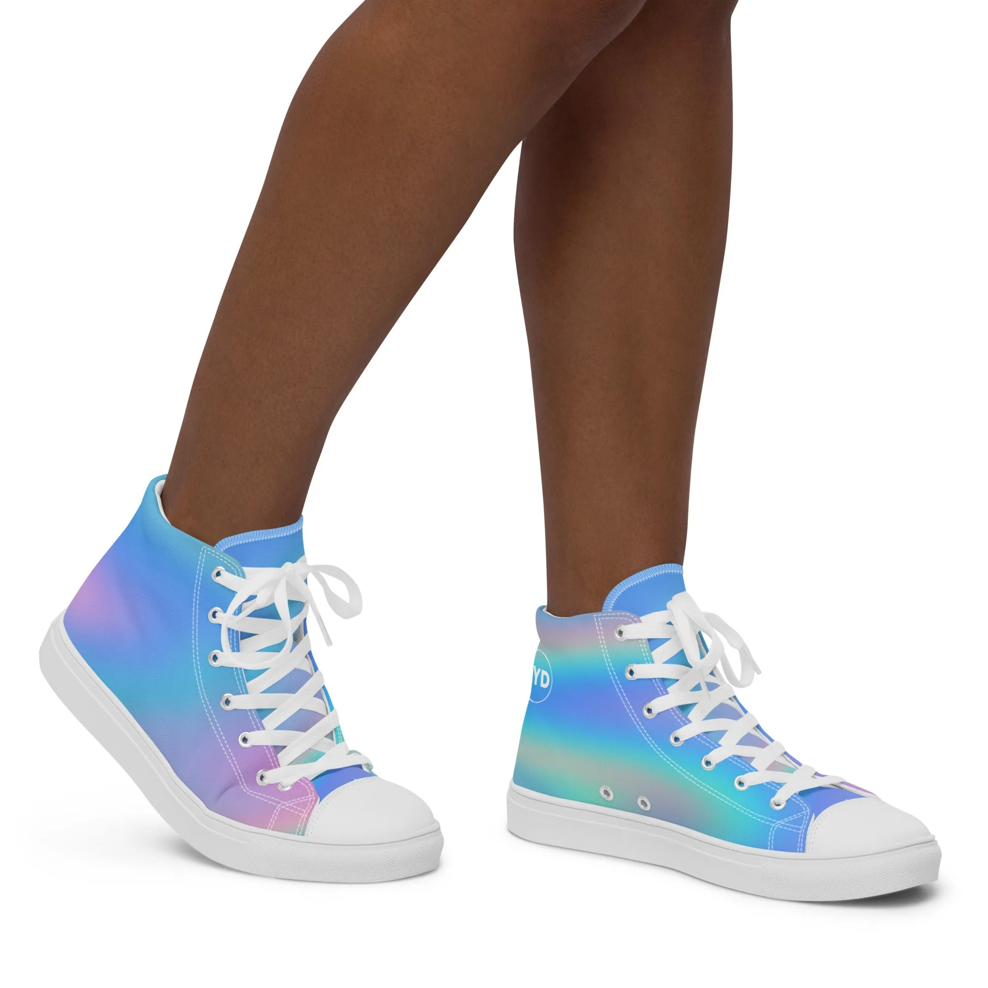 FYD Women’s High Top Sneakers in blue iridescent wavelength