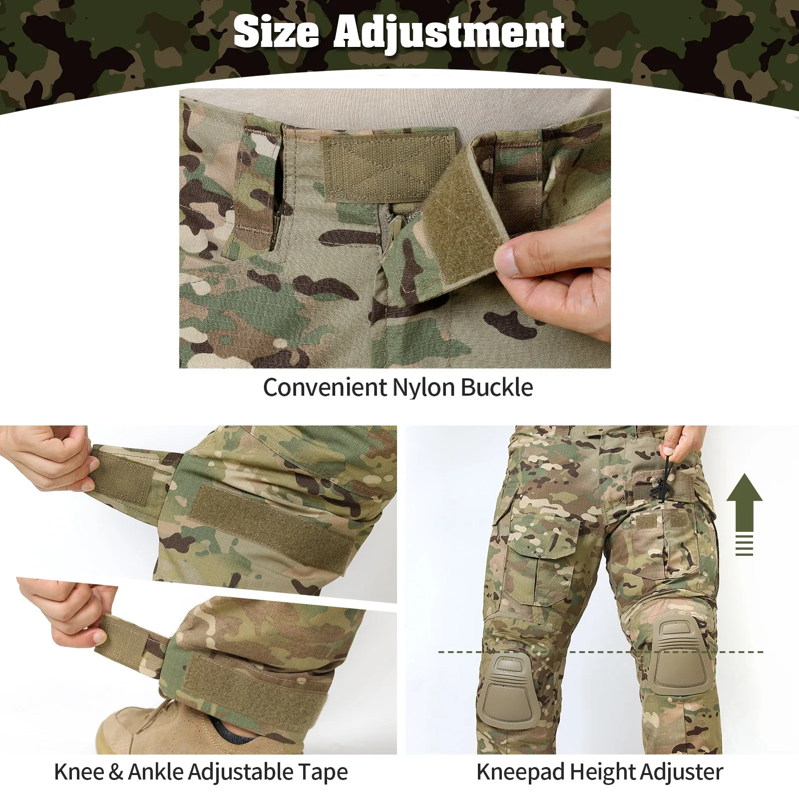 G3 Pro Combat Pants with Knee Pads Rip-Stop Tactical Pants Camouflage