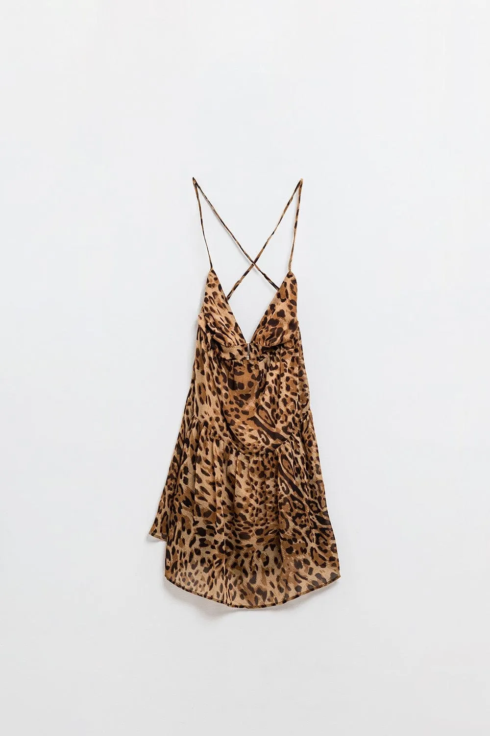 Halter Open Back Babydoll Chiffon Dress In Leopard Print