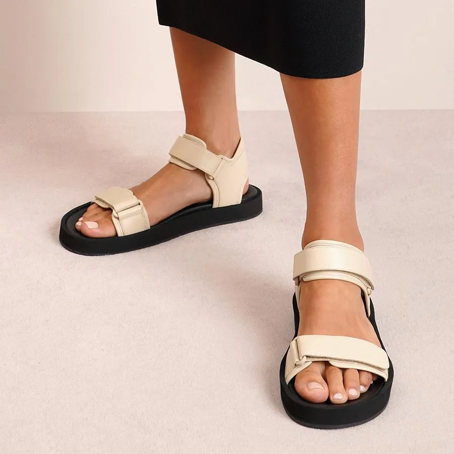 Hook and Loop cream leather sandals