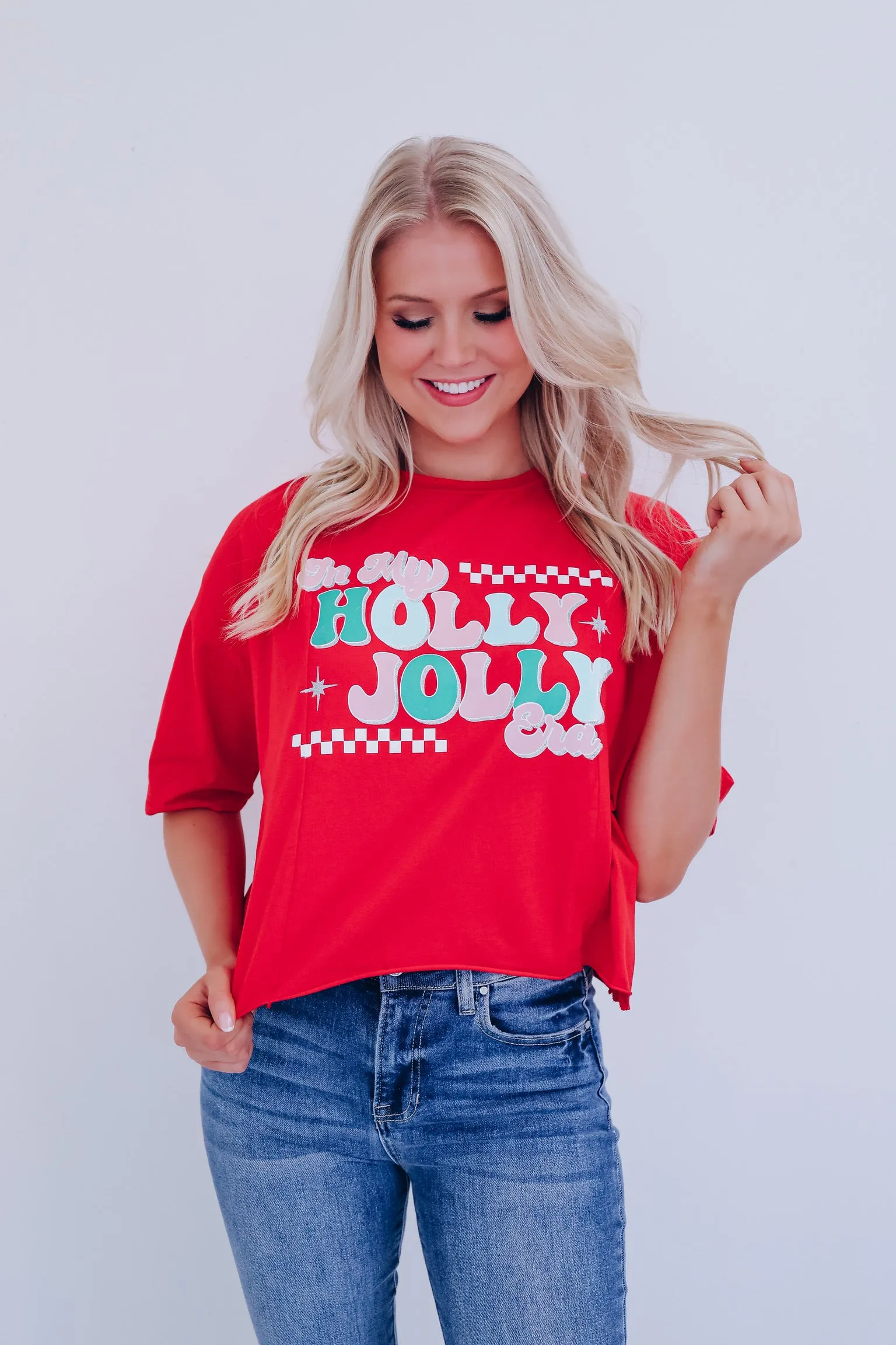In My Holly Jolly Era  Graphic Top - Red
