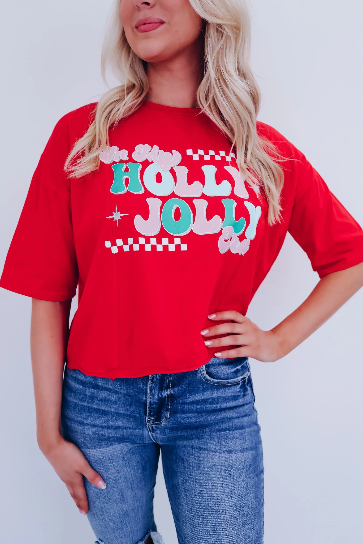 In My Holly Jolly Era  Graphic Top - Red