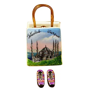 Istanbul Turkey Shopping Bag with Removable Turkish Slippers Limoges Porcelain Box