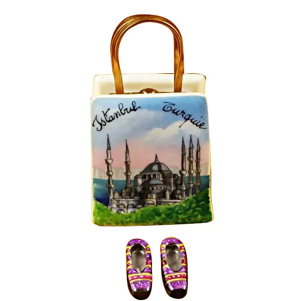 Istanbul Turkey Shopping Bag with Removable Turkish Slippers Limoges Porcelain Box