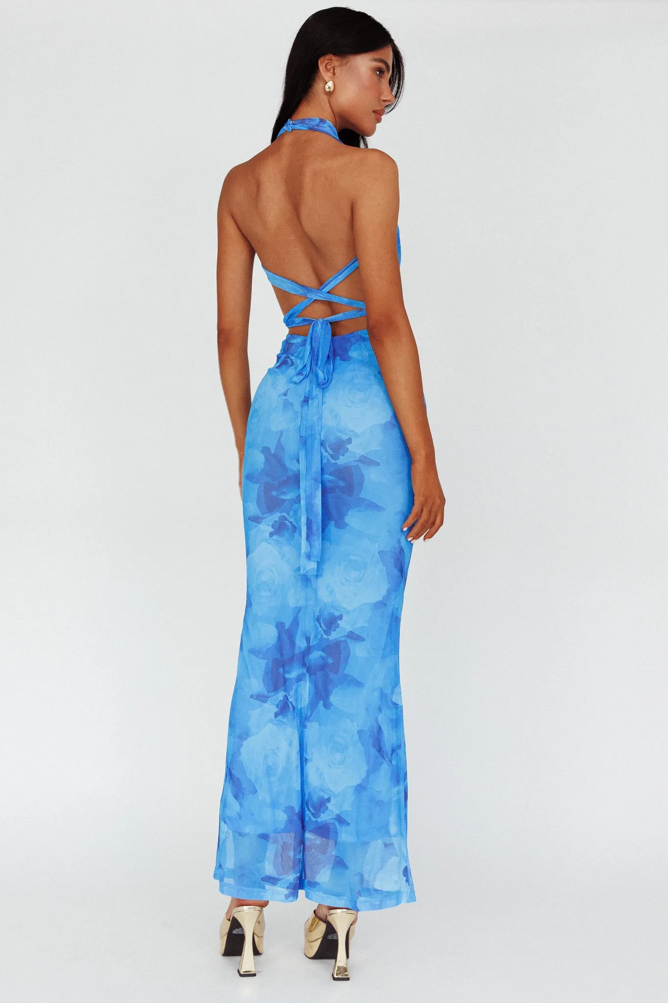 Janika Halterneck Maxi Dress Floral Blue
