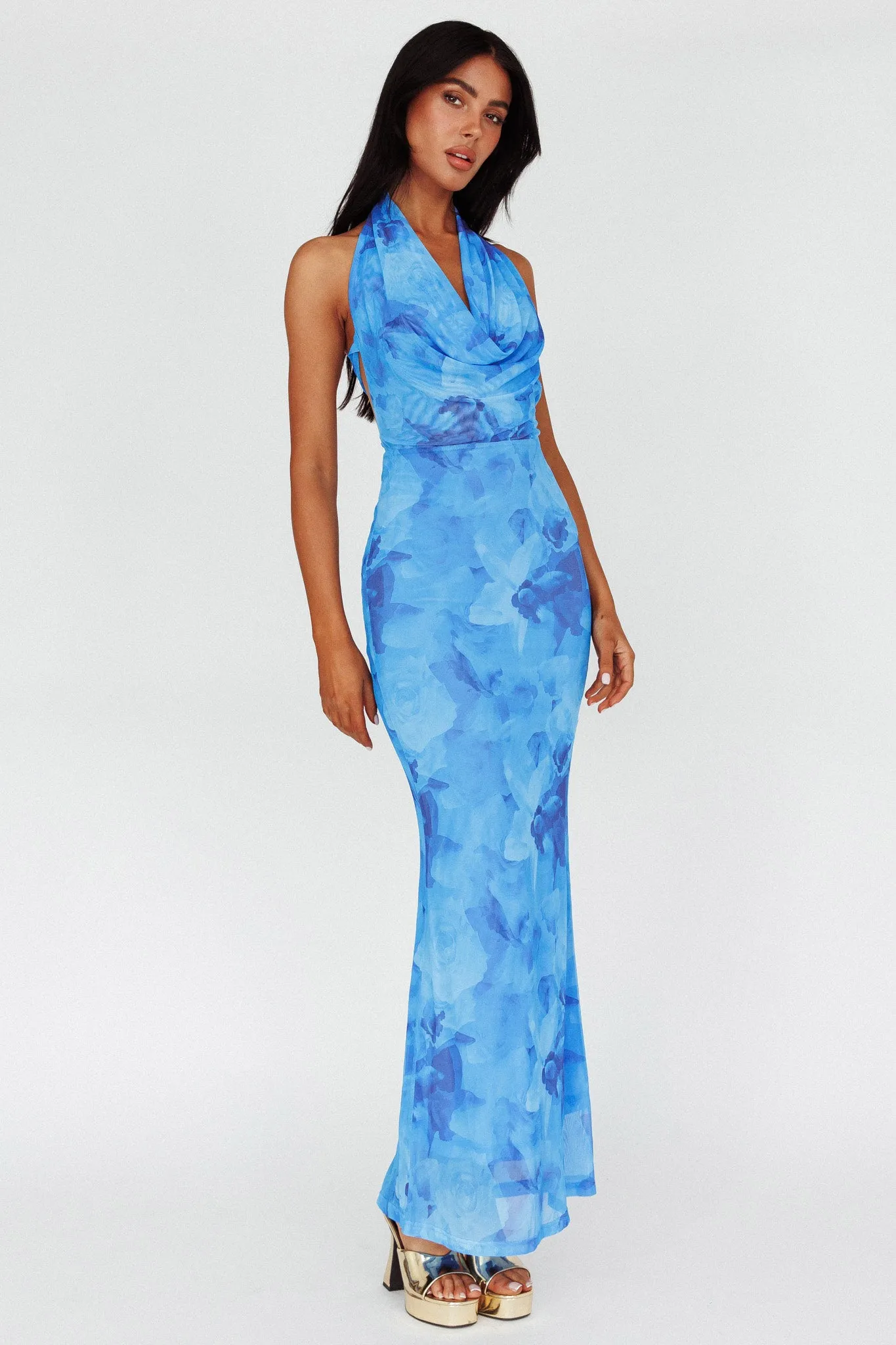 Janika Halterneck Maxi Dress Floral Blue