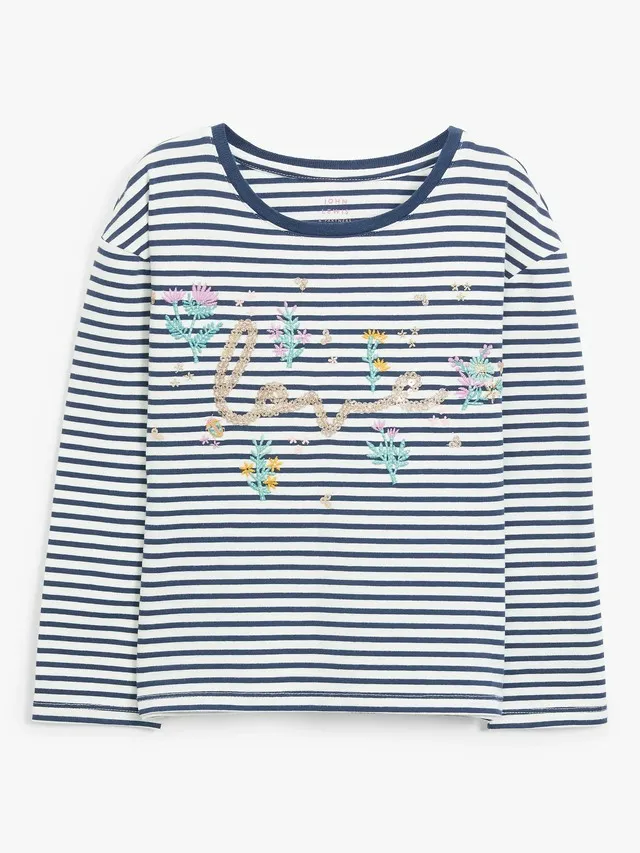 John Lewis & Partners Girls' Embroidered Love Tee in Multi